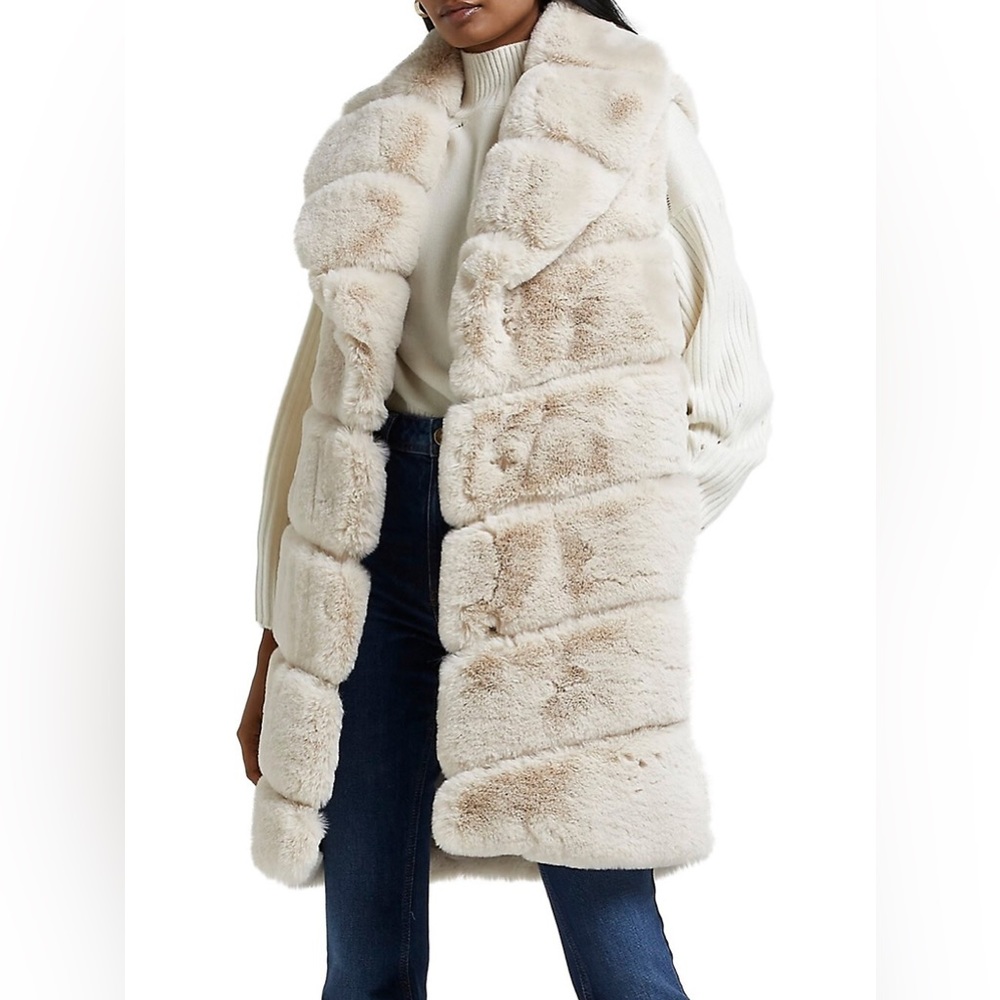 River Island Faux Fur Long Padded Gilet in Cream
